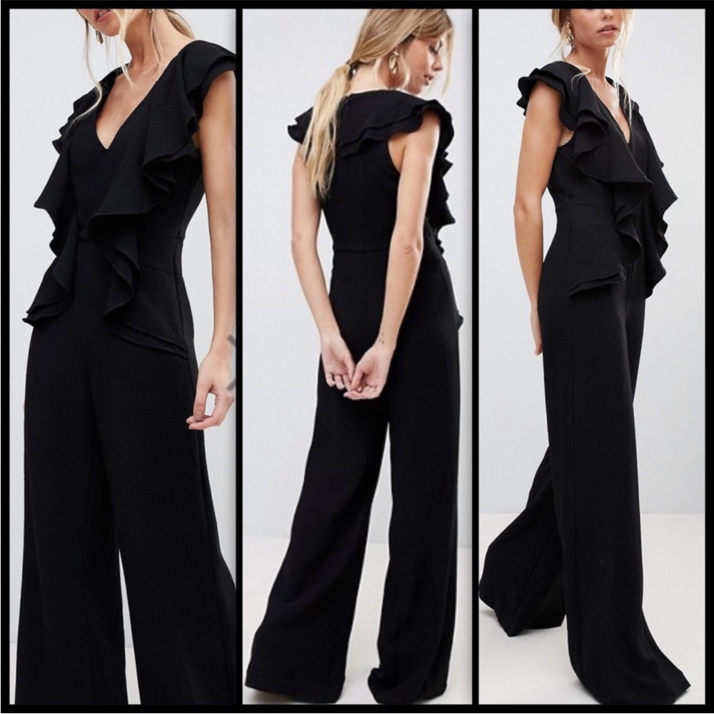 80. C/MEO COLLECTIVE ‎ Metal Clouds Ruffle Jumpsuit Size XS